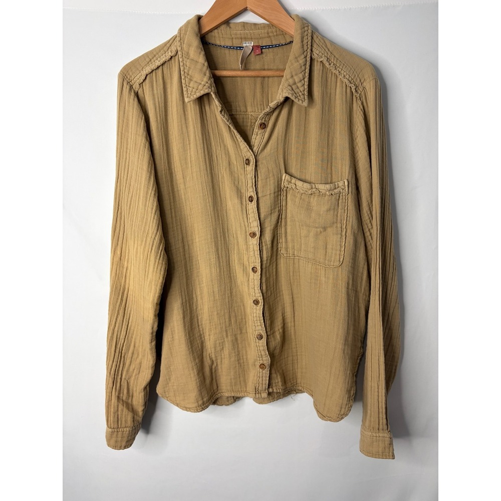 Pilcro Anthropologie Tan Double Gauze Cotton Button Down Shirt XL Boho Western